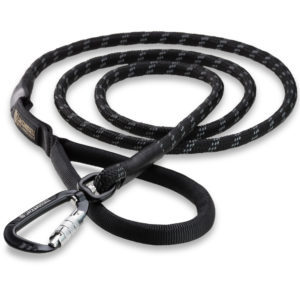 Premium-Hundeleine „Kosmo“ aus robustem Kletterseil mit hochwertigem Aluminiumkarabiner (Schwarz)
