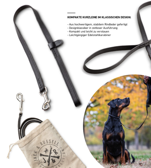 Führleine „Charly“ aus Vollleder mit praktischem Bolzen-Karabiner – ein Designklassiker (Schwarz) – Bild 3