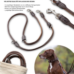 Echtleder-Führleine „Dora“ – volle Flexibilität im klassisch edlem Jack & Russell Design (Braun)