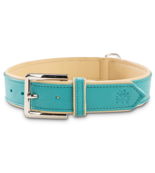 Jack & Russell Premium Leather Dog Collar “Lilly” (Turquoise/Beige)