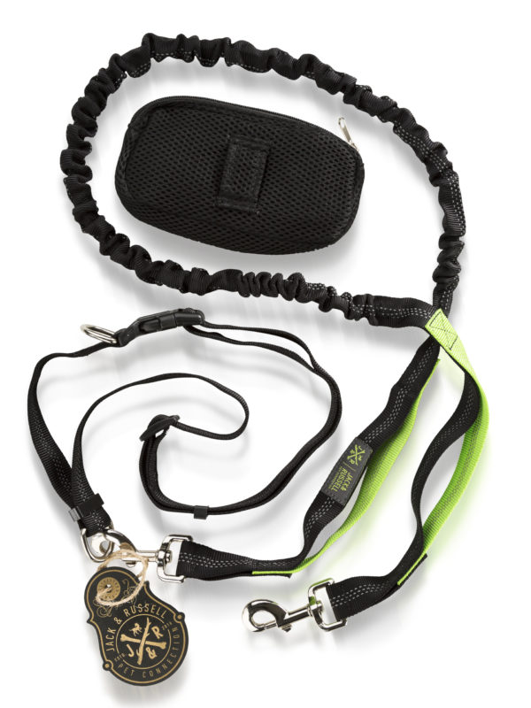 Hunde Joggingleine mit Hüftgurt, elastisch 1,5m-2,0m (Schwarz/Neongrün) – Bild 2