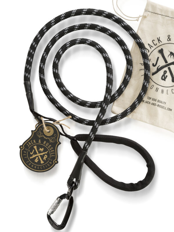 Premium dog leash “Kosmo” made of robust climbing rope with high-quality aluminum carabiner (black) - Image 4