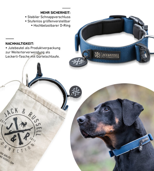 Premium Hundehalsband „Luna" reflektierend und mit Neopren gepolstert (Blau) – Bild 4