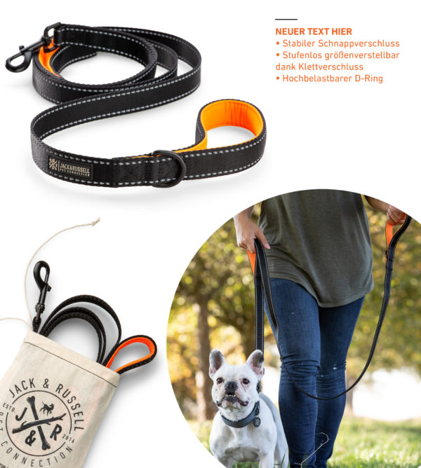 Premium Hundeleine – „Rocky" (Schwarz/Orange) – Bild 7