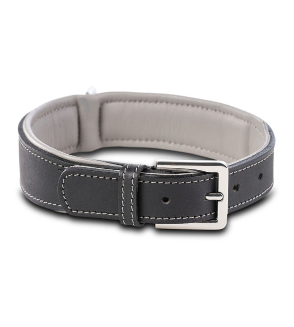 Premium Dog Leather Collar "Amy" (Black/Grey) - Image 3