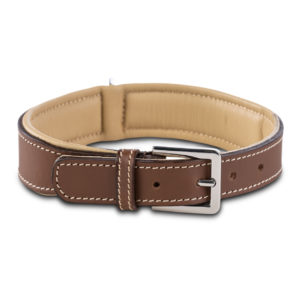 Premium Hunde Leder Halsband „Amy" (Braun/Beige)