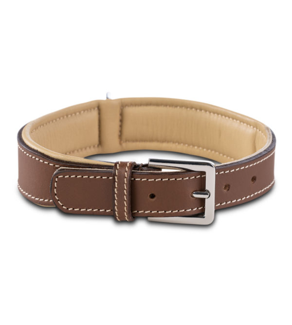 Premium Hunde Leder Halsband „Amy" (Braun/Beige)