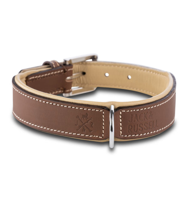 Premium Hunde Leder Halsband „Amy" (Braun/Beige) – Bild 2