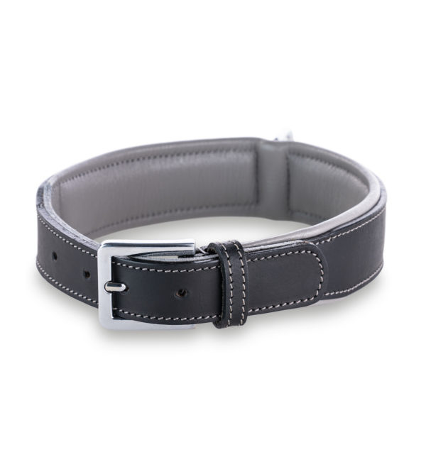 Premium Dog Leather Collar "Amy" (Black/Grey)
