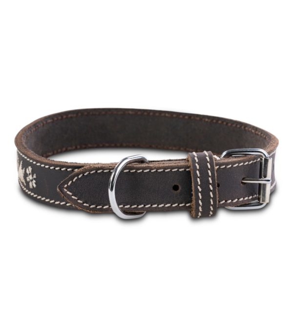 Premium Hunde Lederhalsband „Xaver" Oktoberfestkollektion mit Stickerein (Braun) – Bild 3