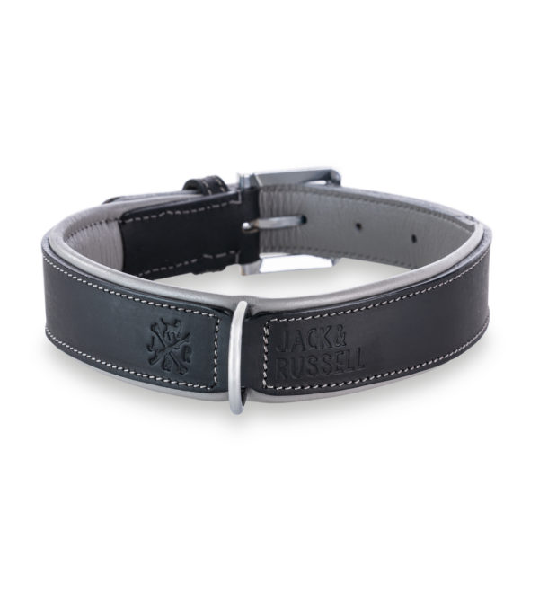 Premium Dog Leather Collar "Amy" (Black/Grey) - Image 2