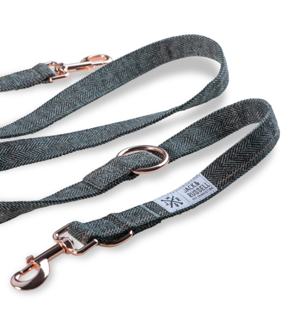 Tweed Set Hundeleine 2,0m + Halsband mit roségoldenen Karabiner Dunkelgrau – Bild 2