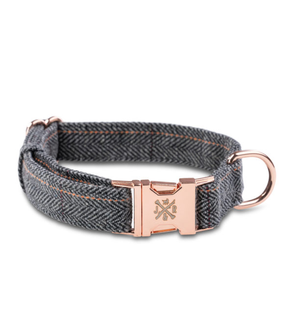 Premium Hunde Tweed Halsband Cody Dunkelgrau