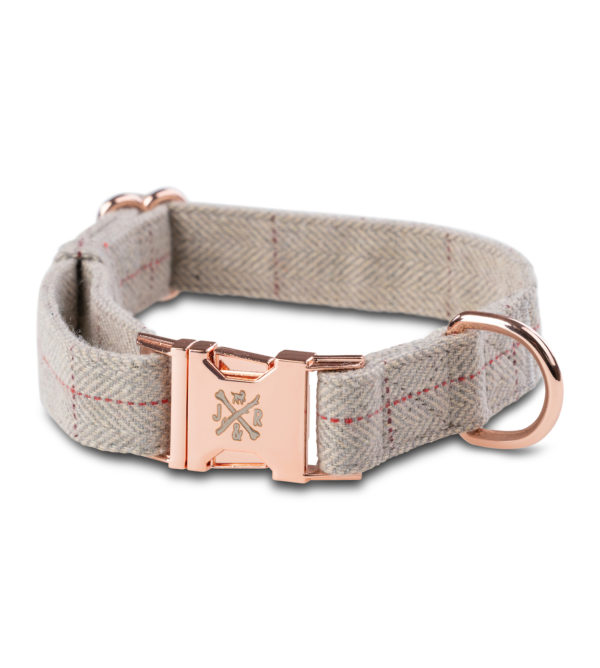 Premium Hunde Tweed Halsband Cody Hellgrau