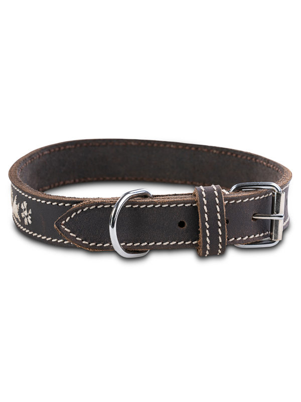 Premium Hunde Lederhalsband „Xaver" Oktoberfestkollektion mit Stickerein (Braun)