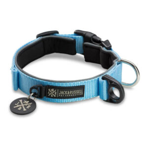 Premium dog collar "Luna" reflective and padded with neoprene (light blue)