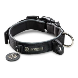 Premium dog collar "Luna" reflective and padded with neoprene (black)